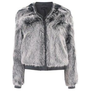 J Brand Ashbey Faux Fur Black Silver Fox Bomber Jacket Size Small New